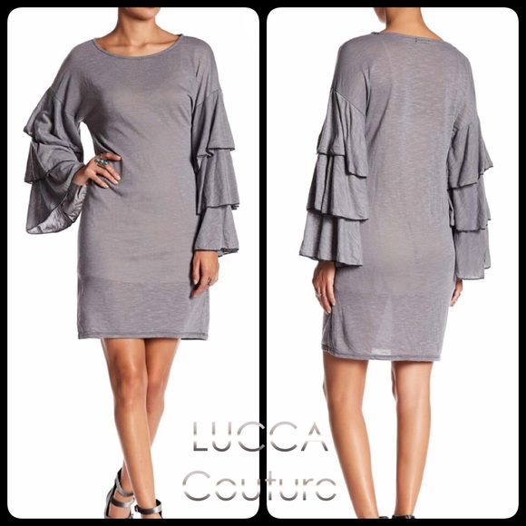 LUCCA COUTURE | Gray Tiered Long Sleeve Stretch Tunic Dress NEW - Picture 6 of 6